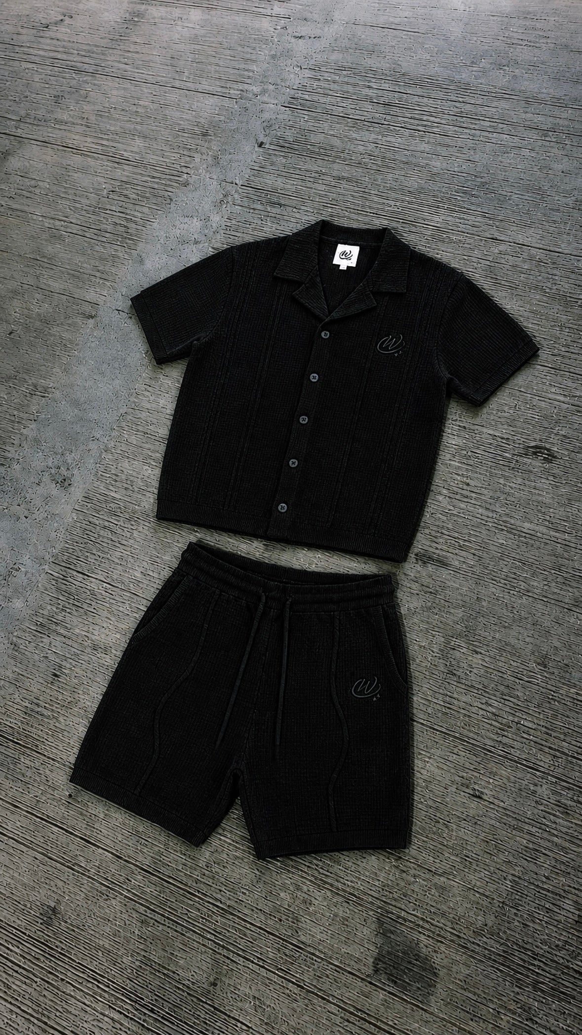 CHPWSE WAFFLE KNIT SHIRT - BLACK