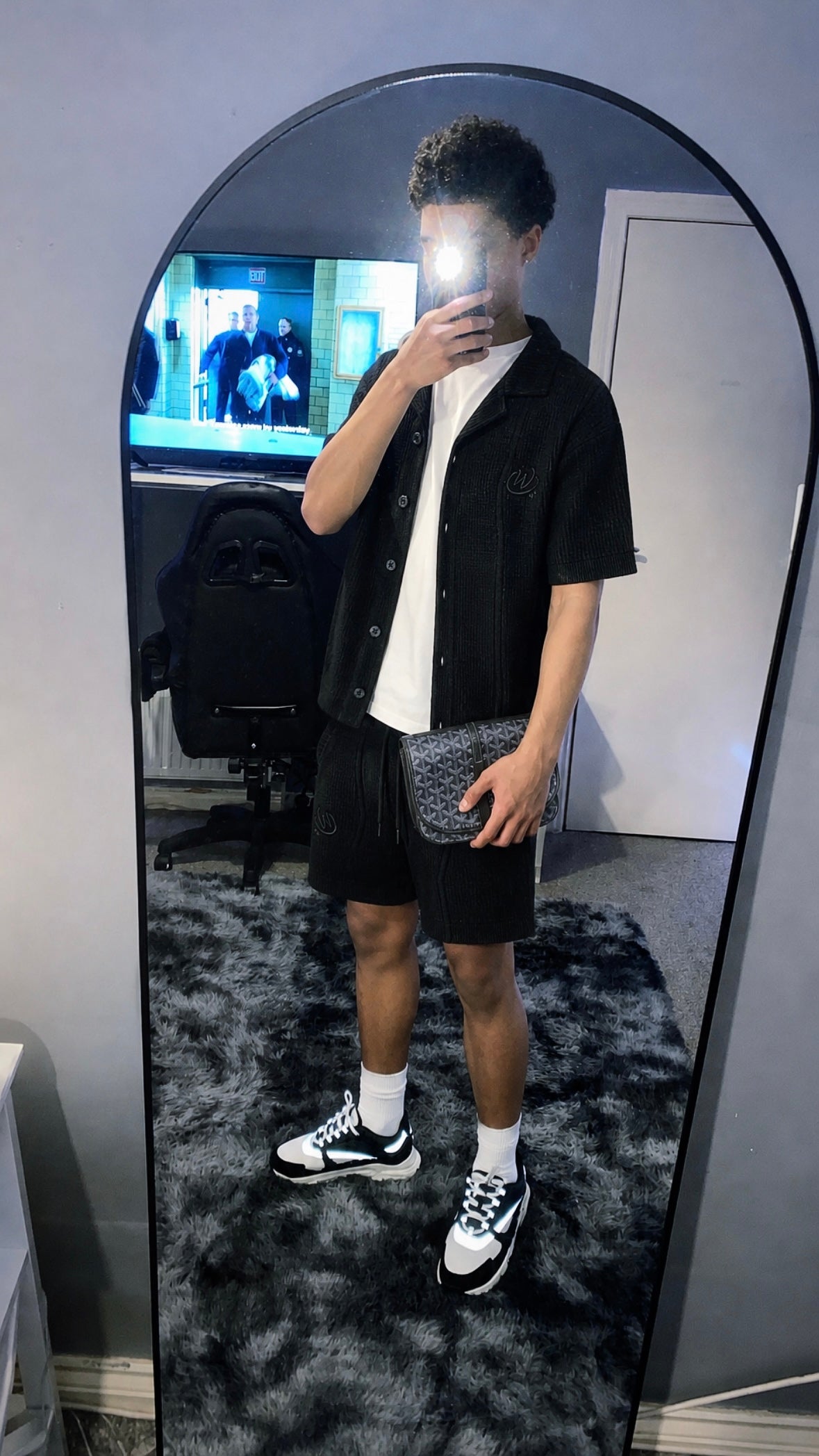 CHPWSE WAFFLE KNIT SHIRT - BLACK